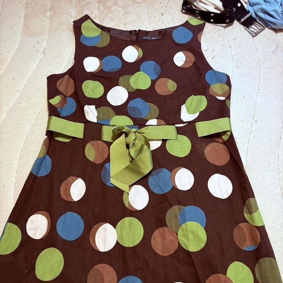 Jessica Howard Brown Polka Dot Midi Dress with Green Sash - Picture 5 of 5